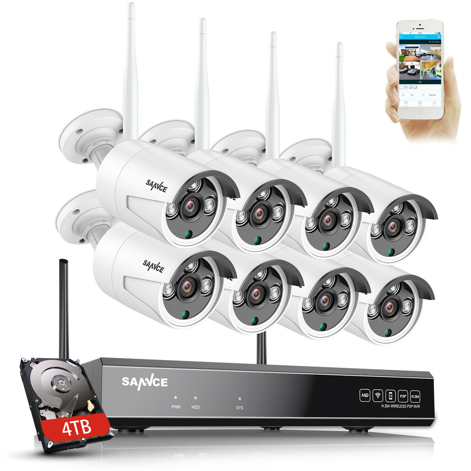 8CH HD VIDEO SUSTAV 8 WIFI wireless kamere GLEDANJE PREKO MOBITELA
