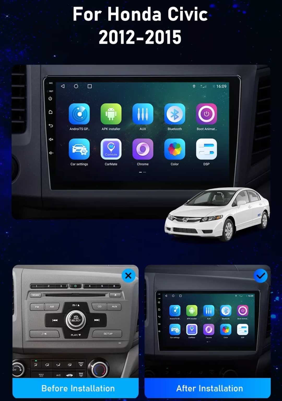 HONDA CIVIC 9 2012 - 2015 original MULTIMEDIJA ANDROID GPS 2DIN RADIO