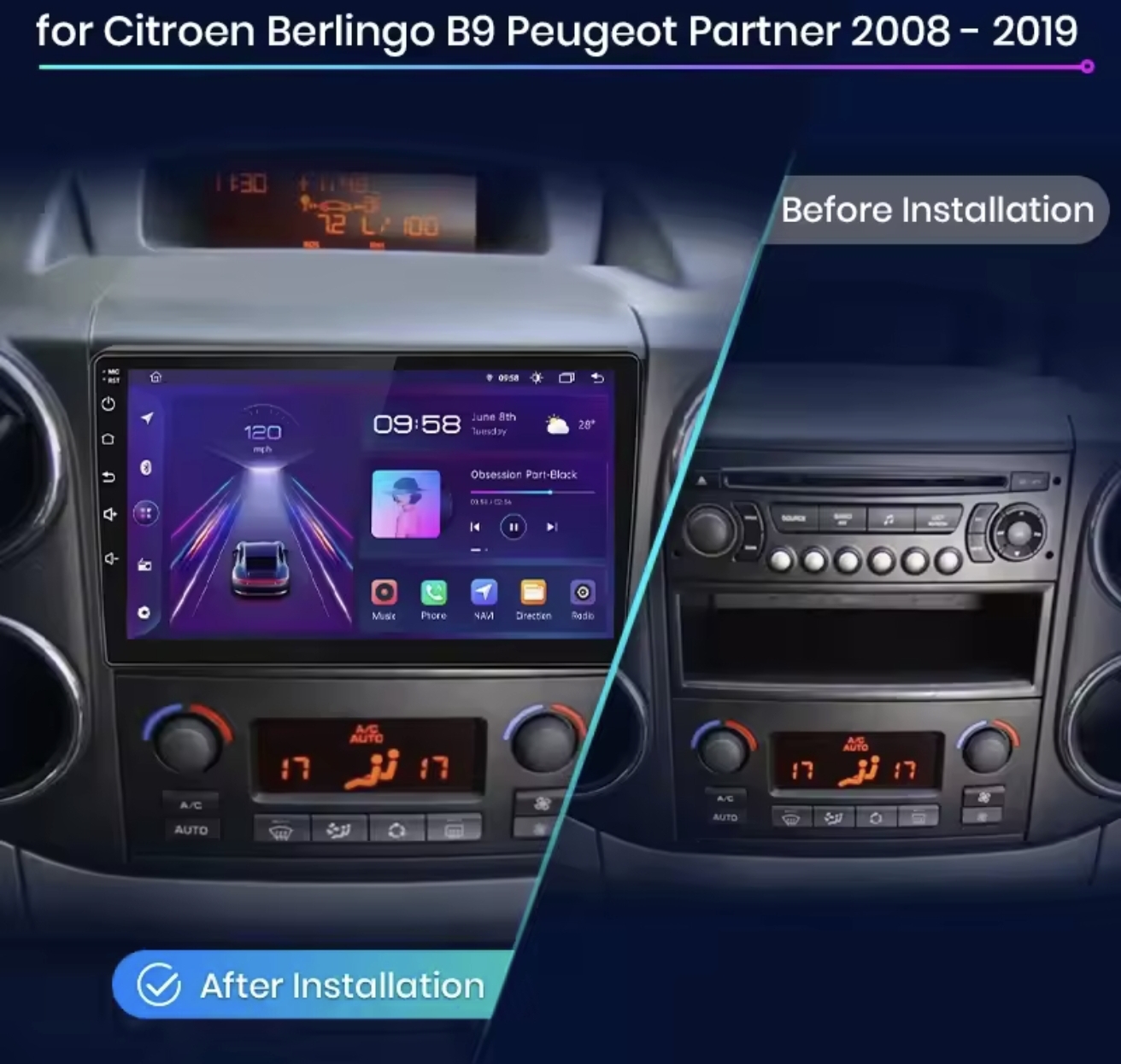 PEUGEOT PARTNER CITROEN BERLINGO navigacija multimedija ANDROID CarPly